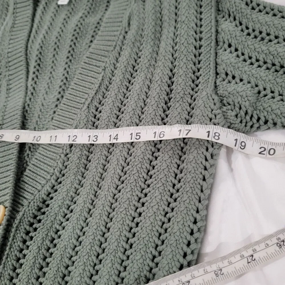 Womens Cardigan Sweater Size Small Forest Green Open Knit Heavy Boho Indie Fairy - Picture 7 of 8
